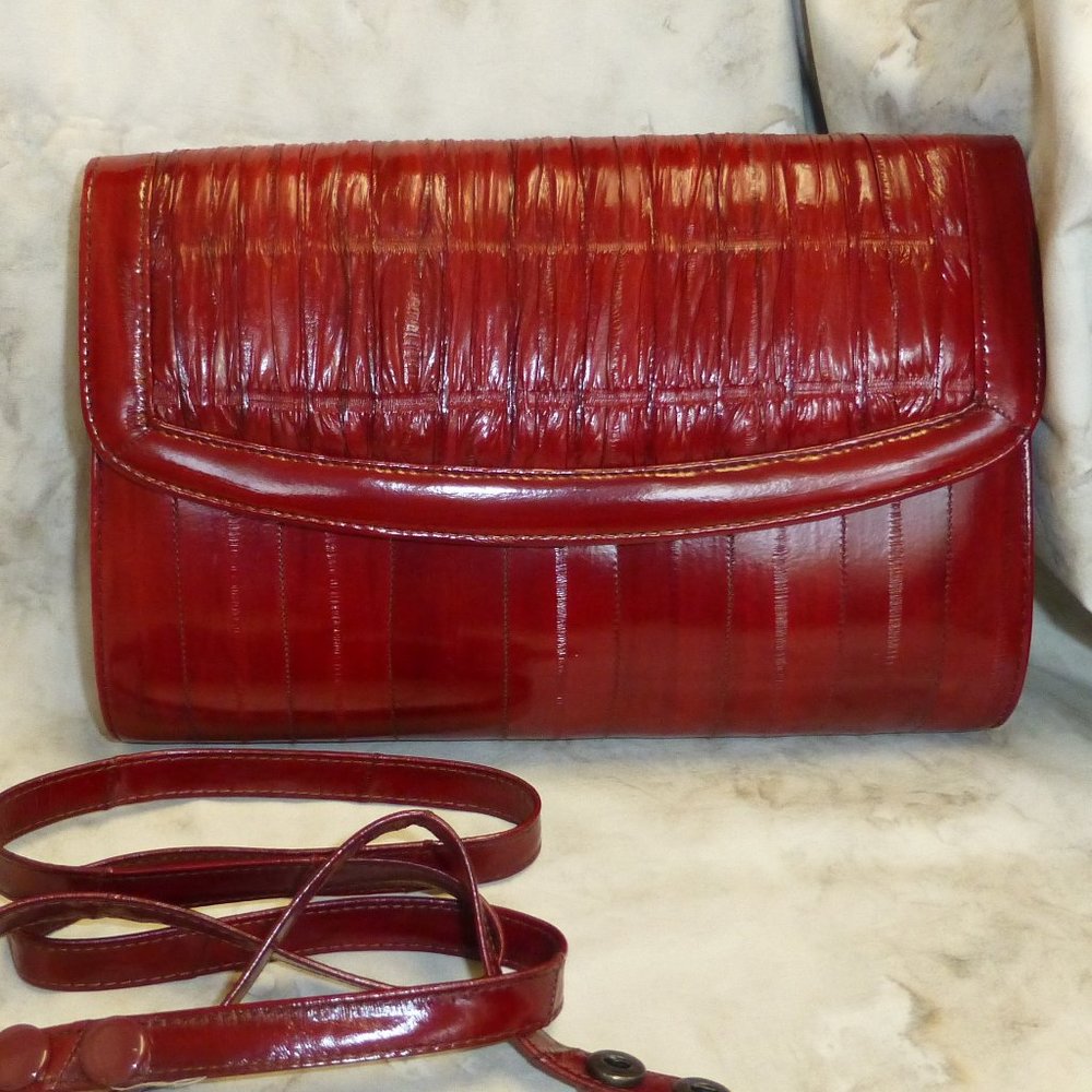 Vintage Cherry Red EEL Leather Clutch